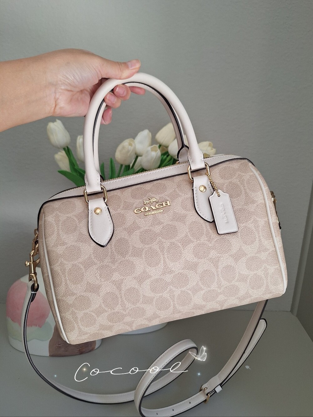 New Coach Rowan Satchel Bag In Signature Canvas CV961 Gold/Sand/Chalk